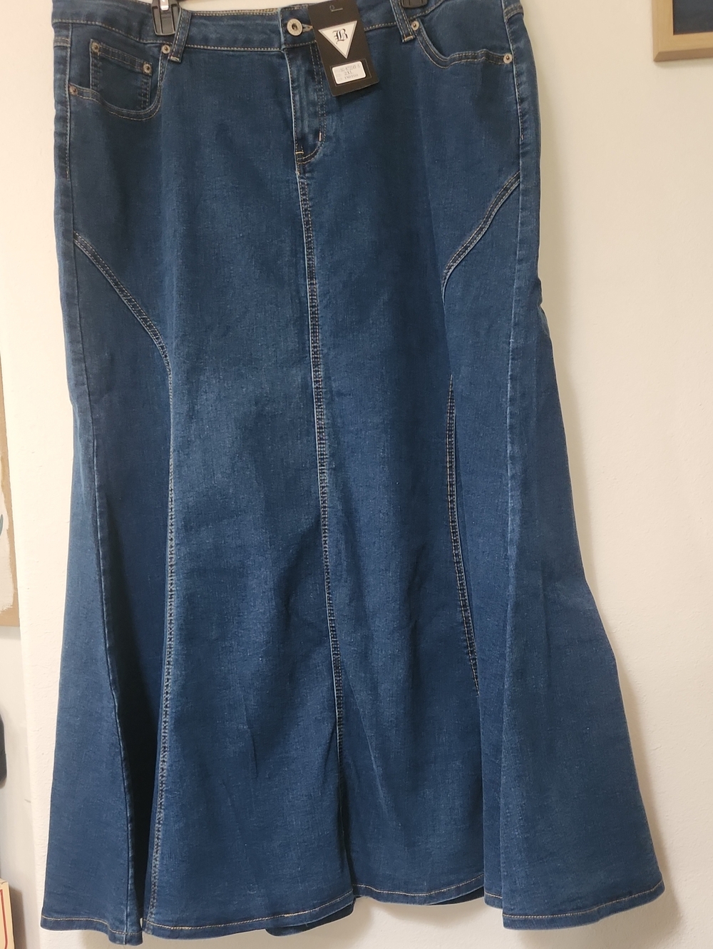 2x Blue Denim Flared Maxi Skirt